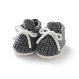 LAWKUL Baby Booties Knit Newborn Shoes Cozy First Walkers Infant Toddler Boots for Boy Girls 9-12 Months Grey