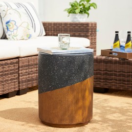 Giltzhome Decorative Garden Stool, 17.25" H Faux Terrazzo End Table Planter Stand Accent Table for Garden Patio Lawn Home Indoor Outdoor, Black