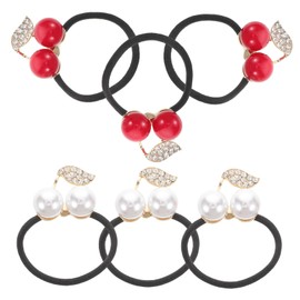 Ipetboom 6Pcs Elastic Hair Scrunchies with Rhinestones Pearls for Women Cute Cherry Ponytail Bands Stylish Stretchy Hair Ties for Everyday Special Occasions Durable Fashionable
