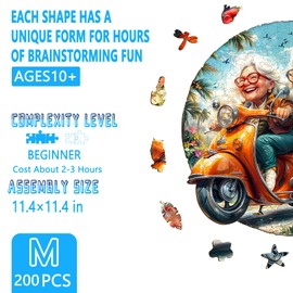 Wooden Puzzles for Adults, Motorcycle Granny Wooden Jigsaw Puzzle for Adults, Cool Wood Puzzles Adult, Unique Shape Puzzle for Seniors, Fun Gifts for Family & Couples (M-11.4 * 11.4in -200 Pieces)