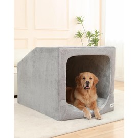 Hovicaed Dog Bed for Large Dogs,Warm Indoor Dog House with Cushion, Washable Pet Sofa Puppy Condos for Medium Large Dogs Sized, Covered Cat Bed, Winter Outside Enclosed XL House Pet Products (XXL)