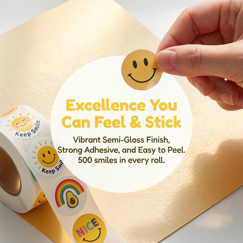HEYTRCO 500 Pcs Smiley Face Stickers Roll, 8 Expressive Designs