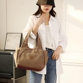 Lightweight Womens Hobo Purses and Handbags 3 Compartment Heavy Duty Canvas Shoulder Bag Everyday Tote Purse (Brown)