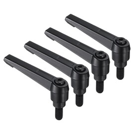 sourcing map 4pcs Clamping Lever Handles, M8 x 15mm Black Oxide Carbon Steel Threaded Male Stud, Adjustable Handles Locking Quick Release Ratchet Push Button Bolt Knobs, Black