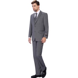 P&L Men's Suit 3 Piece Classic Fit Suit Jacket & Expandable Waist Dress Pants & Vest Set Grey