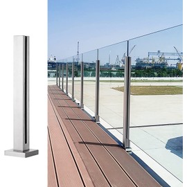 Glass Balustrade Post 37.4" End Post, 304 Stainless Steel Black Glass Railing Post with Spigot Slots & Sturdy Base for Steps, Villas, Balcony, Stairway, Deck, Patio Stairs(Cannot Add Handrail Version)