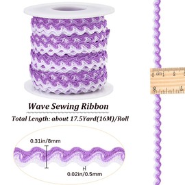 GORGECRAFT 17.5 Yards 8mm Two Tone RIC Rac Trim Bending Fringe Purple White Zigzag Wave Ribbons Woven Braided Fabric for Christmas DIY Sewing Crafts Wedding Dress Embellishment Party Gift Wrapping