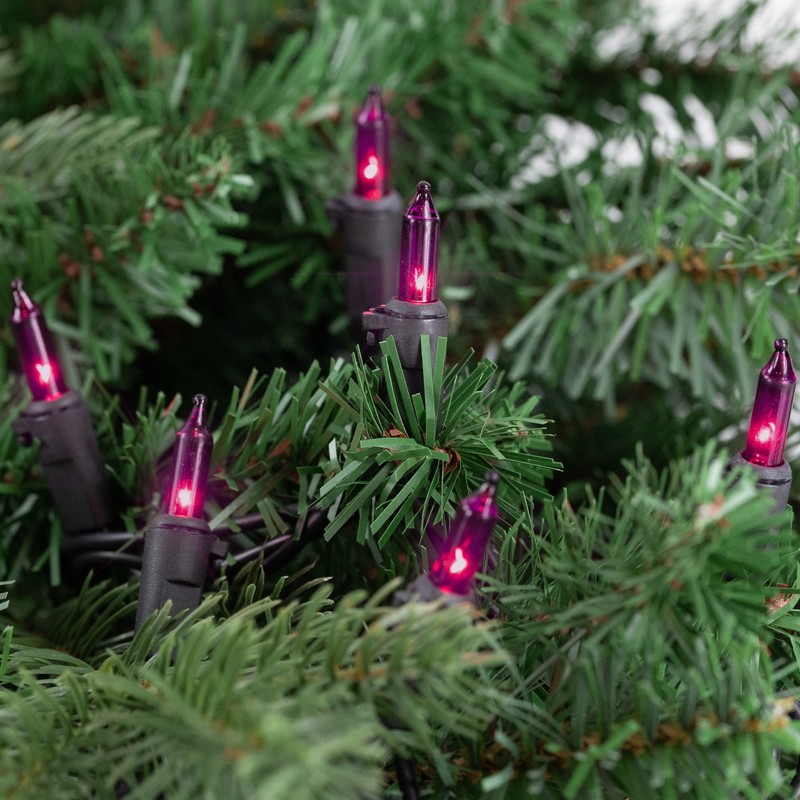 100-Count Purple Mini Incandescent Christmas Light Set, 20.25ft Black Wire