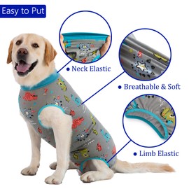 kzrfojy Recovery Suit for Dogs After Surgery Dog Recovery Suit Female Male Soft Cotton Dog Surgical Onesie for Dogs After Spayed Neuter Substitute E-Collar Cone (Grey, 3X-Large (Pack of 1))