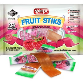 Shefa Raspberry Fruit Sticks, (24 Count) | Real Fruit Snacks | Individually Wrapped | Free of Artificial Colors, Dyes or Flavors, Corn Syrup, Gluten, Nuts & Preservatives | Certified Kosher