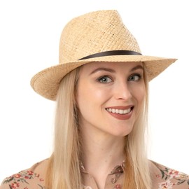 Lipodo Delamo Straw Hat Traveller Faux Leather Band Handmade Made in Italy Unisex Summer Nature L (58-59 cm)