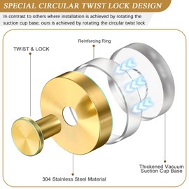 Cimown Pack of 2 Suction Cup Hooks, Suction Cup Hooks, Bathroom Suction Hooks, Extra Strong Suction Cups, Thread Hooks, Towel Hooks, Bathrobe Hooks (Gold)