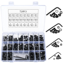 720 Pcs M3 M4 M5 M6 Bolts Set, Flat Head Hex Socket Head Cap Screws Bolts and Nuts Set, Countersunk Head Bolts Screws, Machine Screws Nuts and Bolts Assortment Kit, Black