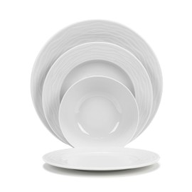 French Home 16-Piece Dinnerware Set – White Wave Porcelain Plates and Bowls – Elegant, Lead-Free Stoneware Set for Everyday Use