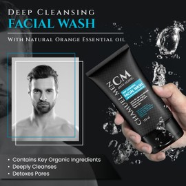 Chamuel Men's Skincare Facial Cleanser - Anti-Ageing, Firming, Exfoliating, Deep Cleaning, Organic, All Natural Glycolic Acid Acne & Wrinkle Eraser Face Wash for Oily, Dry, Combo or Sensitive Skin