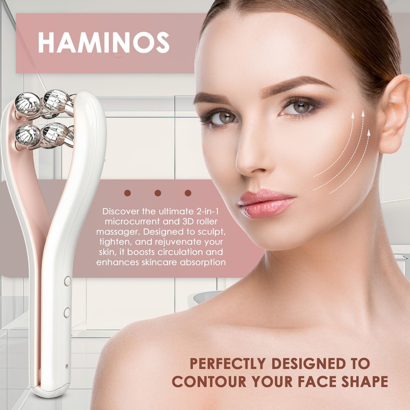 HAMINOS Microcurrent Facial Massager with 3D Roller, 3 Intensity Levels,