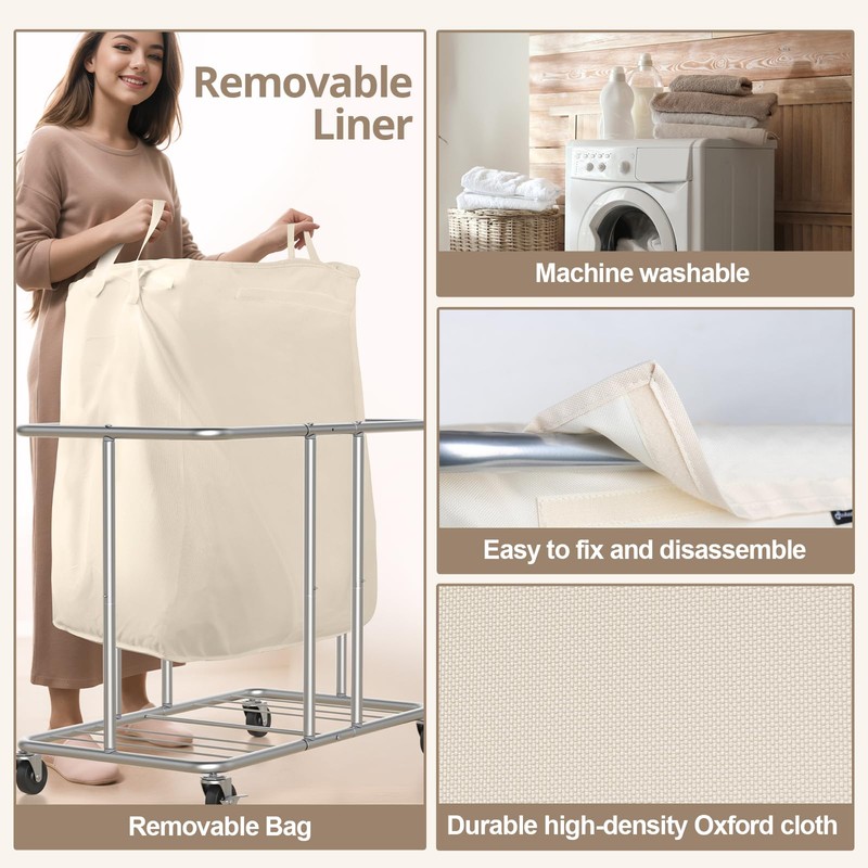 Hodonas 230L Rolling Laundry Hamper, 2-Section Laundry Basket with Wheels,
