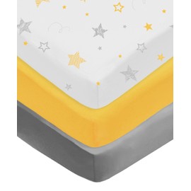 American Baby Company 3 Pack Fitted Crib Sheets 28" x 52", Soft Breathable Neutral 100% Cotton Jersey Sheet, Yellow Star/Yellow/Gray, for Boys and Girls, Fits Crib and Toddler Bed mattresses