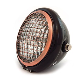 5.75" Bullet Side Mount Halogen Motorcycle Headlight w/Grill - Gloss Gloss Black Bronze