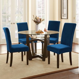 Alishomtll Stretch Velvet Chair Covers, Set of 4/6, Velvet/Velour Chair Cover, Swing Chair, Elastic Covers, Washable Chairs Protection for Kitchen, Restaurant, Hotel, Banquet, Wedding (Navy Blue, Set