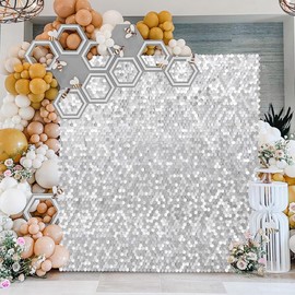Shimmer Wall Backdrop Silver 3ftx4ft Sequin Backdrop Glitter Wall Decorations for Wedding Bridal Shower Birthday Party