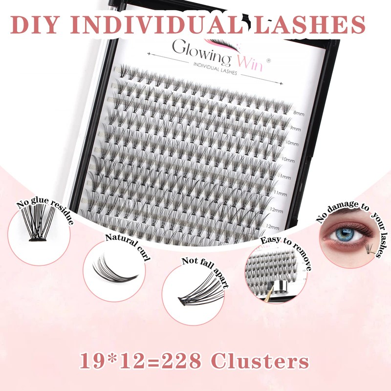 Glowingwin Cluster Lashes 228 PCS Individual Lashes Natural Look False