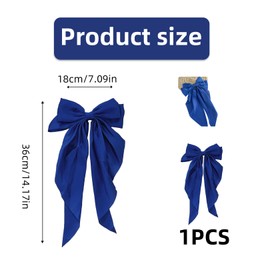 Blue Hair Bow,Big Satin Fabric Navy Hair Bow,Blue Element Soft Smooth Long Tail,for Girl Lady Birthday Present