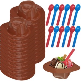 24 Pcs Cowboy Hats Ice Cream Bowls Spoon Set 8 oz Plastic Snacks Yogurt Cups Cowboy Doll Hat Ice Cream Bowl for Crafts Dollhouse Decoration Western Party Favor Gifts