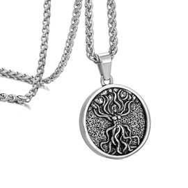 Speroto Tree of Life Necklace, Mens Carved Tree of Life Pendant Necklace with Rope Chain 20 inch Silver (20.00, wheat chain antique silver)
