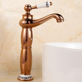 LWJUWOKL Retro Bathroom Basin Mixer Tap Single Lever Vintage Sink Faucet Bathroom Basin Tap Cold Hot Water Sink Mixer Taps, Rose Gold, High