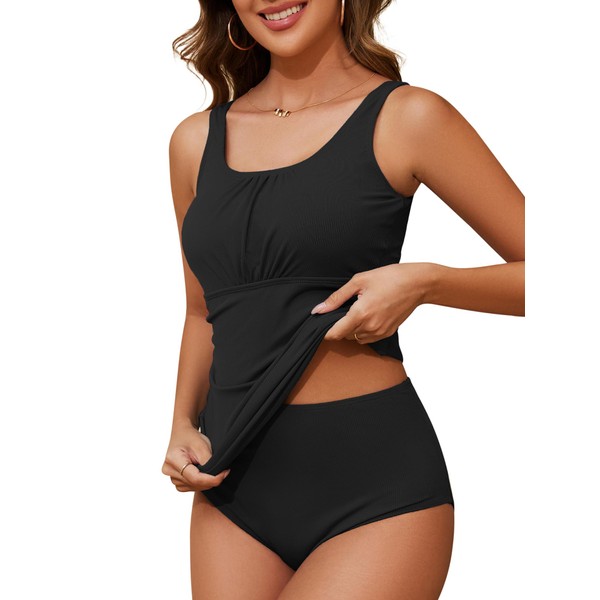 American Trends Bathing Suits Women Ruched Tummy Control Tankini Swimsuits