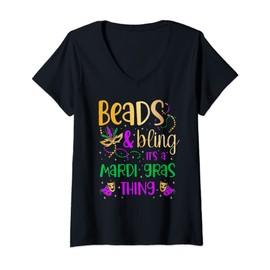 Womens Beads and bling it's a Mardi Gras thing Carnival Mardi Gras V-Neck T-Shirt