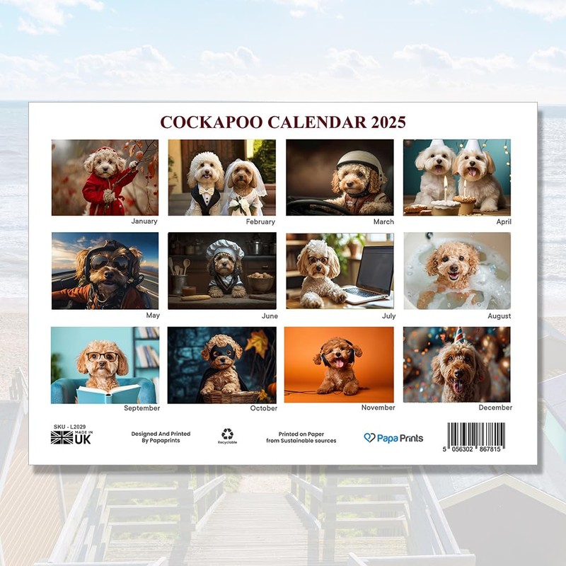 Cockapoo Calendar 2025 12 Month to View A4 2025 Calendar