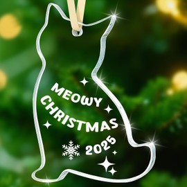 Sensi Blue Cat Christmas Ornament 2025, Glass Meowy Christmas Tree Decoration, Funny Cat Lover Gifts for Women Men Vet Tech, Kitten Silhouette Bauble, New Pet Owner Mom Dad Keepsake, Stocking Stuffer