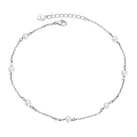 DAOCHONG Anklet for Women S925 Sterling Silver Adjustable Foot Heart Lotus Infinity Moon Srars Flower Pearl Multilayer Layered Ankle Bracelet Beach Jewelry, 8+2 inches, Sterling Silver, shell beads