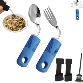 Adaptive Utensils, HOMOMSAE Weighted Special Supplies Spoon Fork Set with Comfort Grip for Arthritis, Hand Tremors, Elderly and Parkinson's Patients