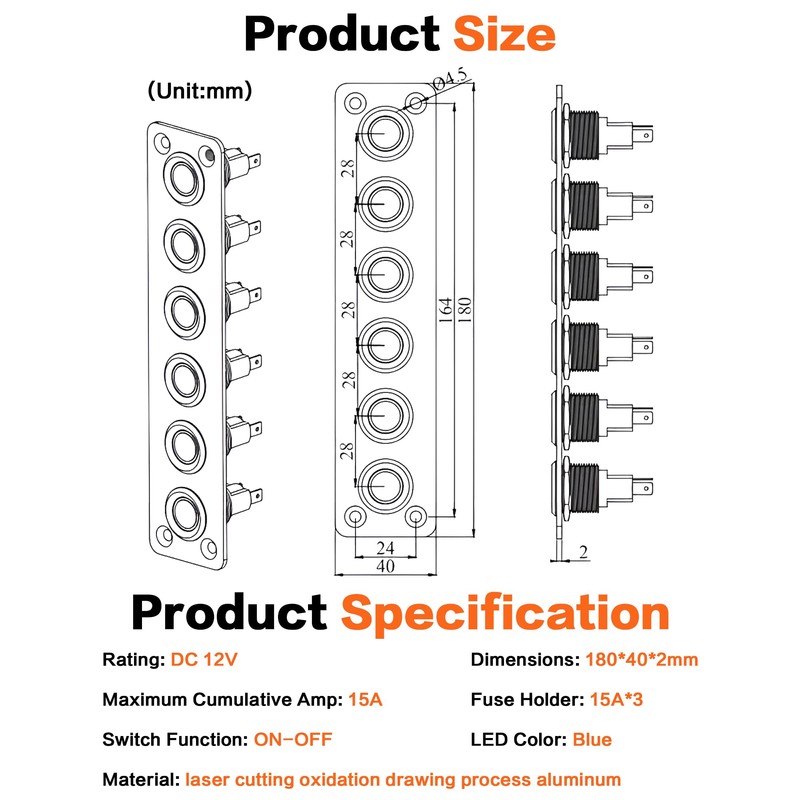 IZTOSS 6 Gang Aluminum Marine Rocker Switch Panel - Pre-Wired