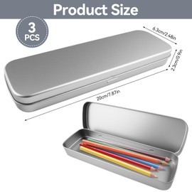 Lytonix Pack of 3 Metal Pen Box, 20 x 6.3 x 2.3 cm with Hinged Lid, Small Metal Tins with Lid, Metal Tin Square, Pens, Ballpoint Pen Tin Box, for Storing Small Items