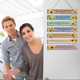 Bible Verse Wood Sign, Sunflower Christian Wall Art, Motivational Rustic Scripture Plaque for Home, Office, Weddings, Baptisms, and Inspirational Living Room Wall Art Decor (Style 1)