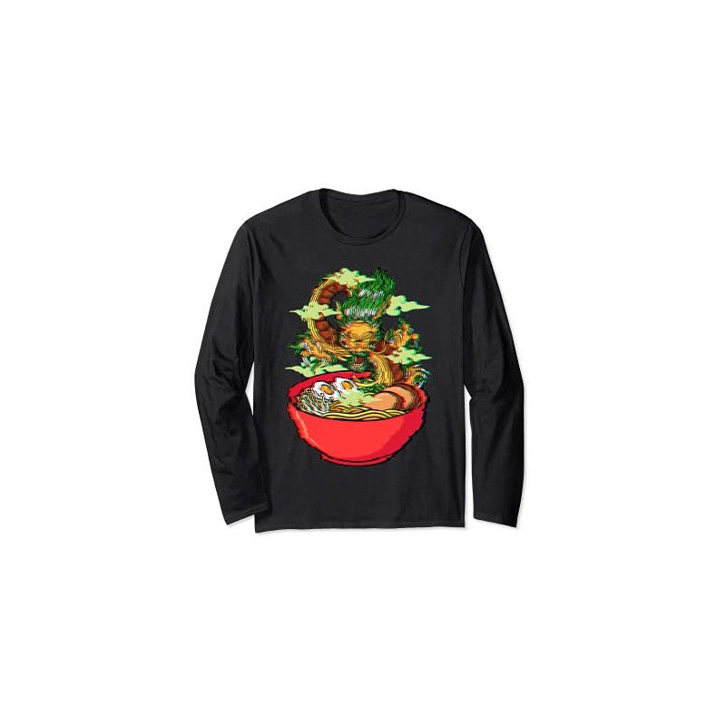 Vaporwave Giapponese Ramen Dragon Noodle Food Glitch Maglia a Manica