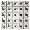 Spiral Pattern Porcelain Tile Matte White with Shiny Cobalt Dots