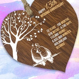 13th Wedding Anniversary Wooden Heart Plaque, Dark Wood Sign Keepsake, Celebrate Lace Anniversary Wife Husband Boyfriend Girlfriend, Plaque with Quotes Gifts from the Kids