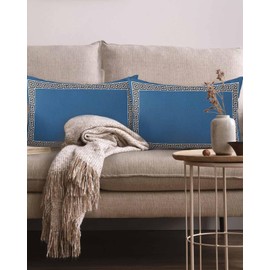 Lumbar Throw Pillow Covers 20x12 Inch Set of 2 Geometric Greek Key Design Linen Decorative Pillows Cushion Case Pillowcases Blue Throw Pillows for Couch Sofa Bedroom Chair Garden Home Decor
