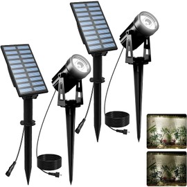 T-SUNUS Solar Garden Spotlight, Solar Lights for Outdoor Garden Cool White Solar Spotlight for Outdoor Car On/Off IP65 Waterproof 2 Light Modes Solar Garden Light for Outdoor Garden Driveway Path Pack