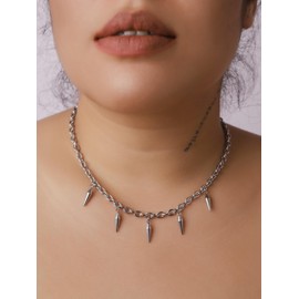 Sacina Silver-tone Chunky Chain Spike Necklace, Grunge Necklaces, Punk Necklace, Gothic Necklace, Emo Necklace, Christmas Jewelry Gift For Women