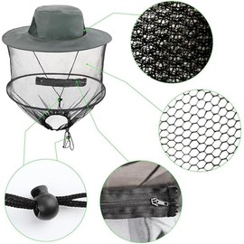 Moskitonetz Kopf, Grau Moskitonetz Kopfschutz mit Abnehmbarem, Imkerhut mit Schleier Sonnenhut, Moskito Kopfnetz Hut, Gesichtsschutz für Outdoor, Wandern, Camping, Angeln