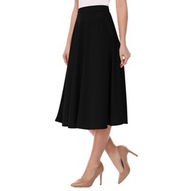 FashionJOA Casual High Waist A-Line Midi Skirt for Work and Everyday Wear Black L