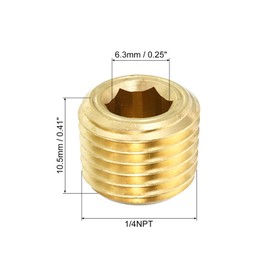 PATIKIL 1/4" NPT Brass Hex Countersunk Plugs, 12 Pack Counter Sunk Internal Hex Thread Socket Pipe Plugs Male Fittings for Water Oil Gas Pipeline