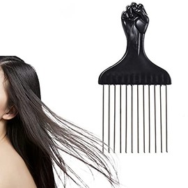 Peine de la selección del pelo, Afro Hair Pick Comb, Peine liso para el pelo, Inserte el cepillo rizado del pelo antiestático herramienta de peluquería, 5.91 x 2.95inch (Black + Silver)