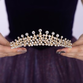 Teyglen Gold Crown Bridal Crystal Crown Princess Rhinestone Tiara Royal Queen Crown Headband Wedding Tiara for Women Brithady Party Prom Pageant Costume Headpiece (Gold)